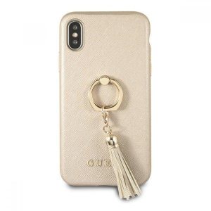 Coque Housse GUESS Hard Case Saffiano avec Anneau pour iPhone X - Gold